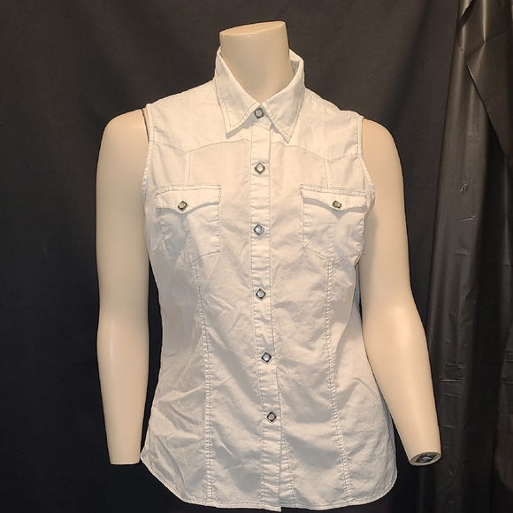 Roper Tops - Roper Basics Ladies White 100% Cotton Solid Poplin Sleeveless Shirt